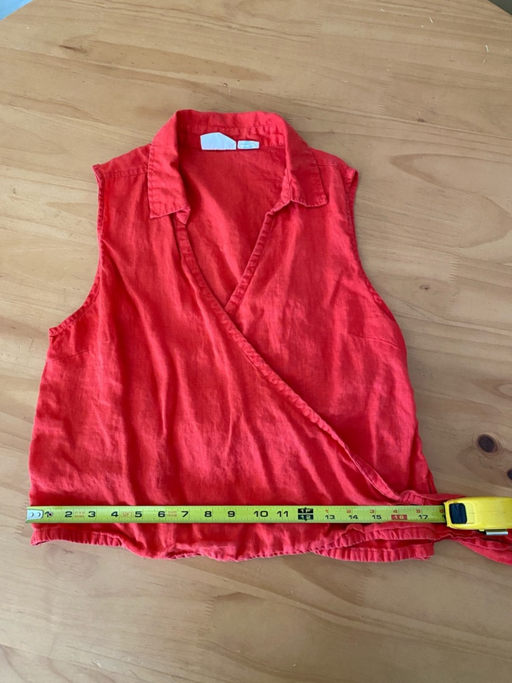 100% Linen Cynthia Rowley Red Sleeveless Wrap Top with Side Tie - Picture 9 of 9